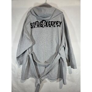Savage X Fenty Showgirl Graphic Velvet Logo Short Robe Platinum Gray XL W Belt